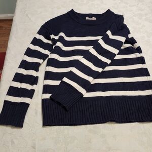 Philosophy Navy and Cream Striped Sweater Size S